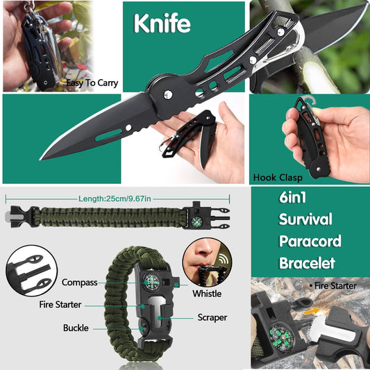 Survival Kit 35 in 1,Emergency Survival Gear and Equipment, Fishing Hunting Birthday for Men, Camping Accessories, Cool Gadget, Camping Essentials